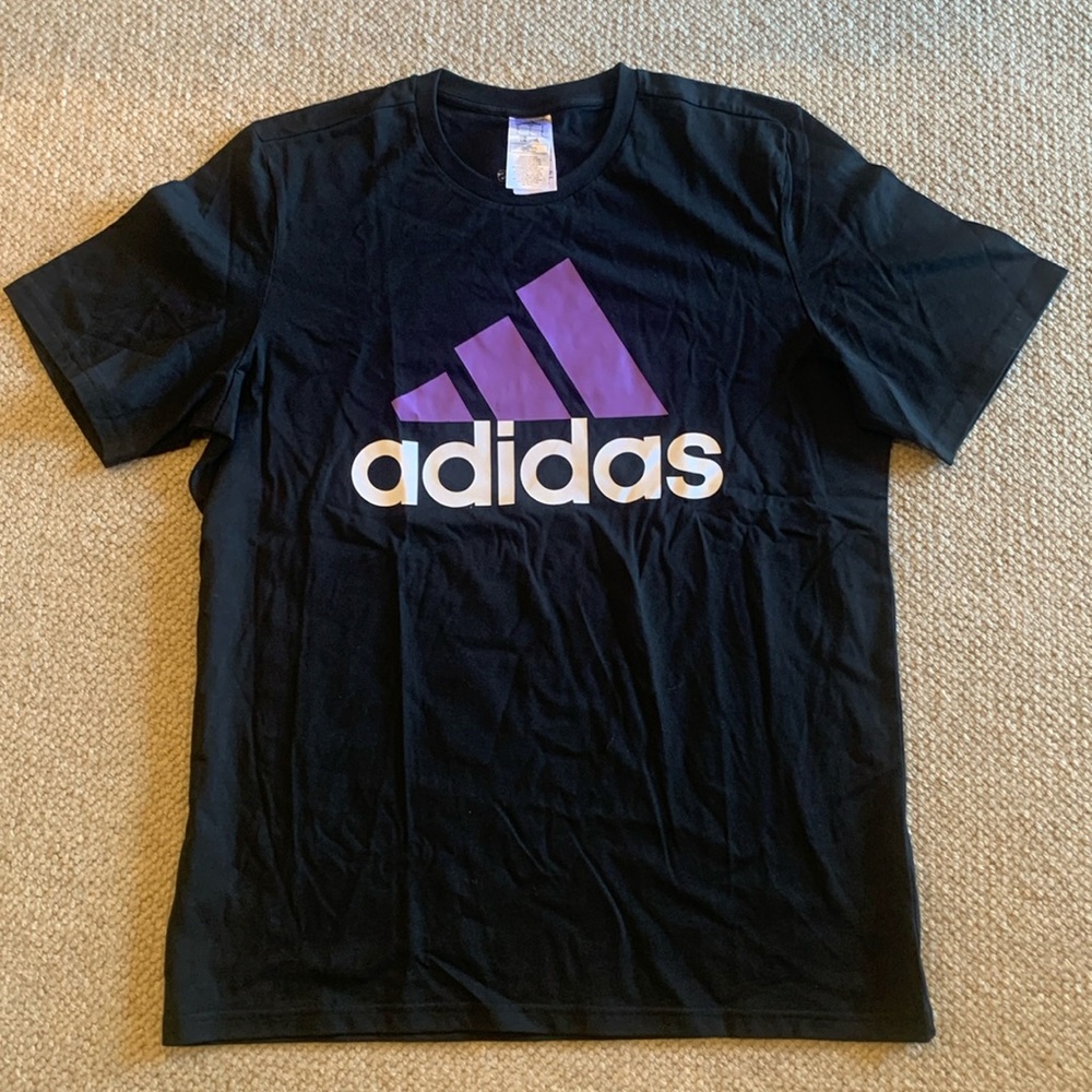 Large adidas T-shirt black with purple logo new